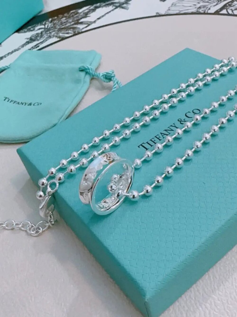 Tiffany & Co. Silver Pearl Ring Necklace